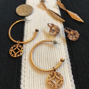 Three pair Fossil Brand rose gold earrings